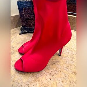 Catherine Malandrino Lycra Red Peep-Toe High Heeled Stretch Booties, Size 7.5